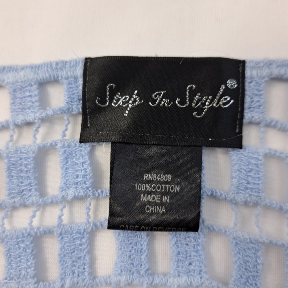 Step In Style One Size Women's Crochet Baby Blue Blouse 100% Cotton - Picture 11 of 14